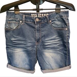 VIP Jeans Denim Shorts Size 13/14 Medium Wash Cuffed Stretch Jean Shorts Women